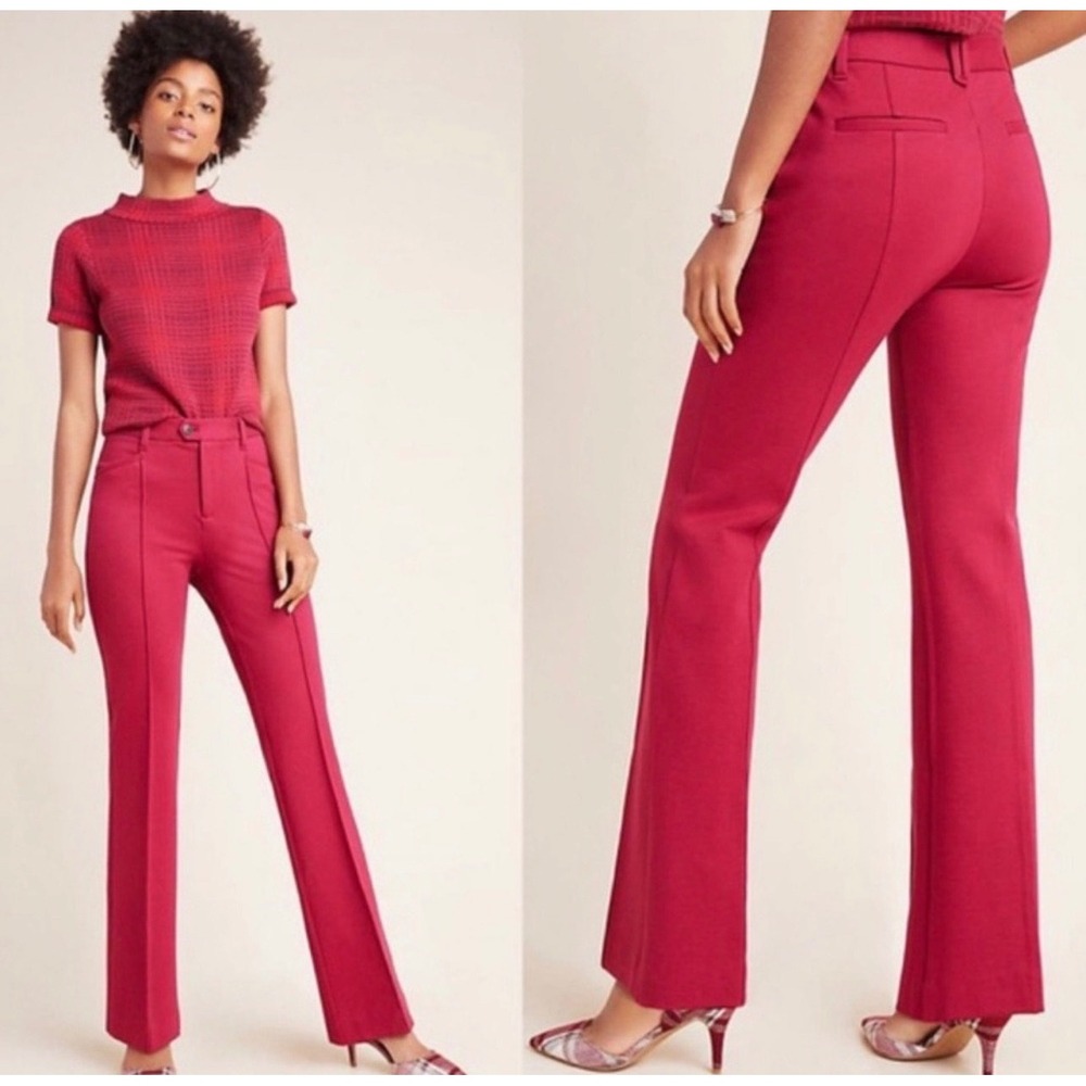 Anthropologie Essential Trouser Pink Flare‎ Leg Pintuck Pants Fuscia Womens 2